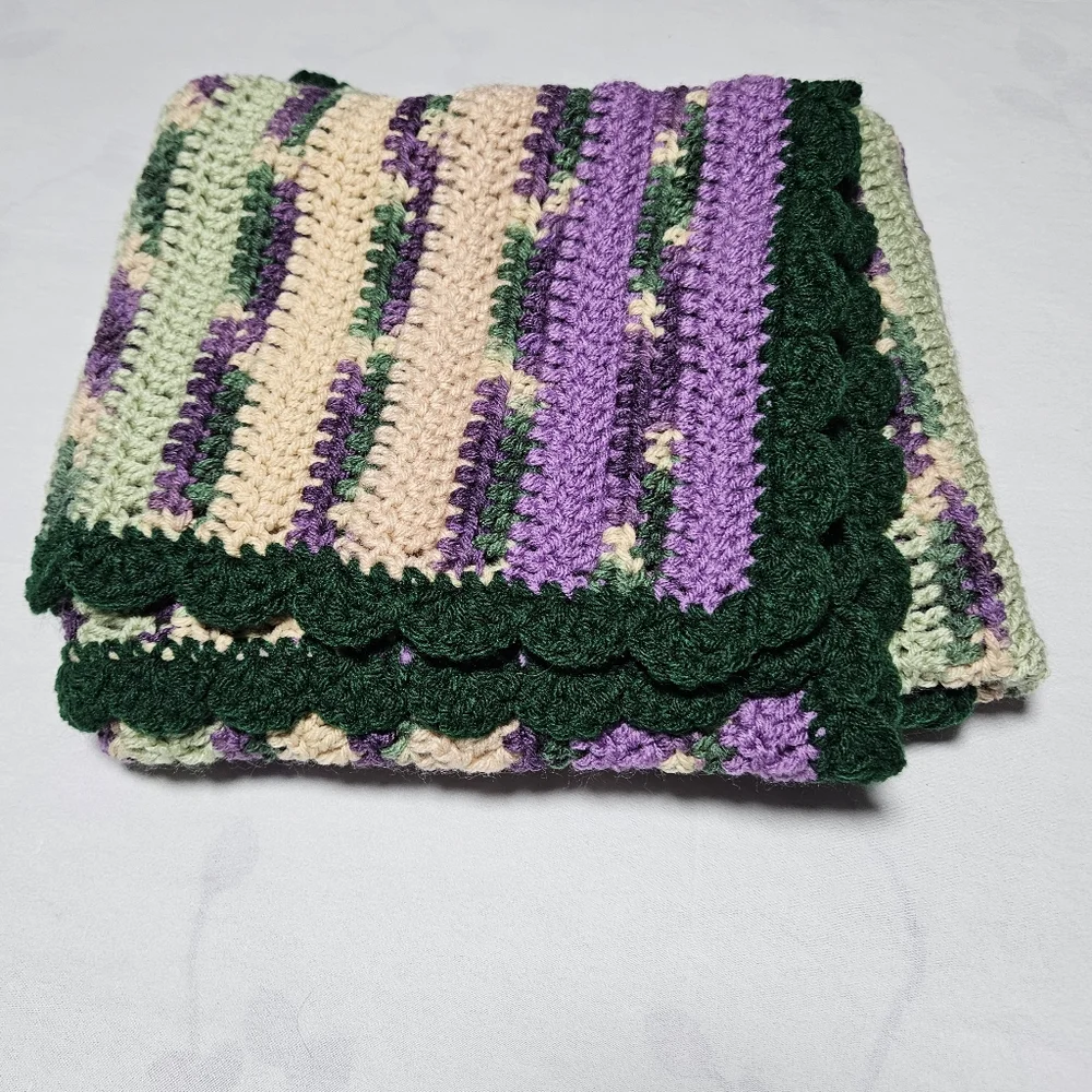 *New* Crochet afghan green purple baby throw blanket  app. 35